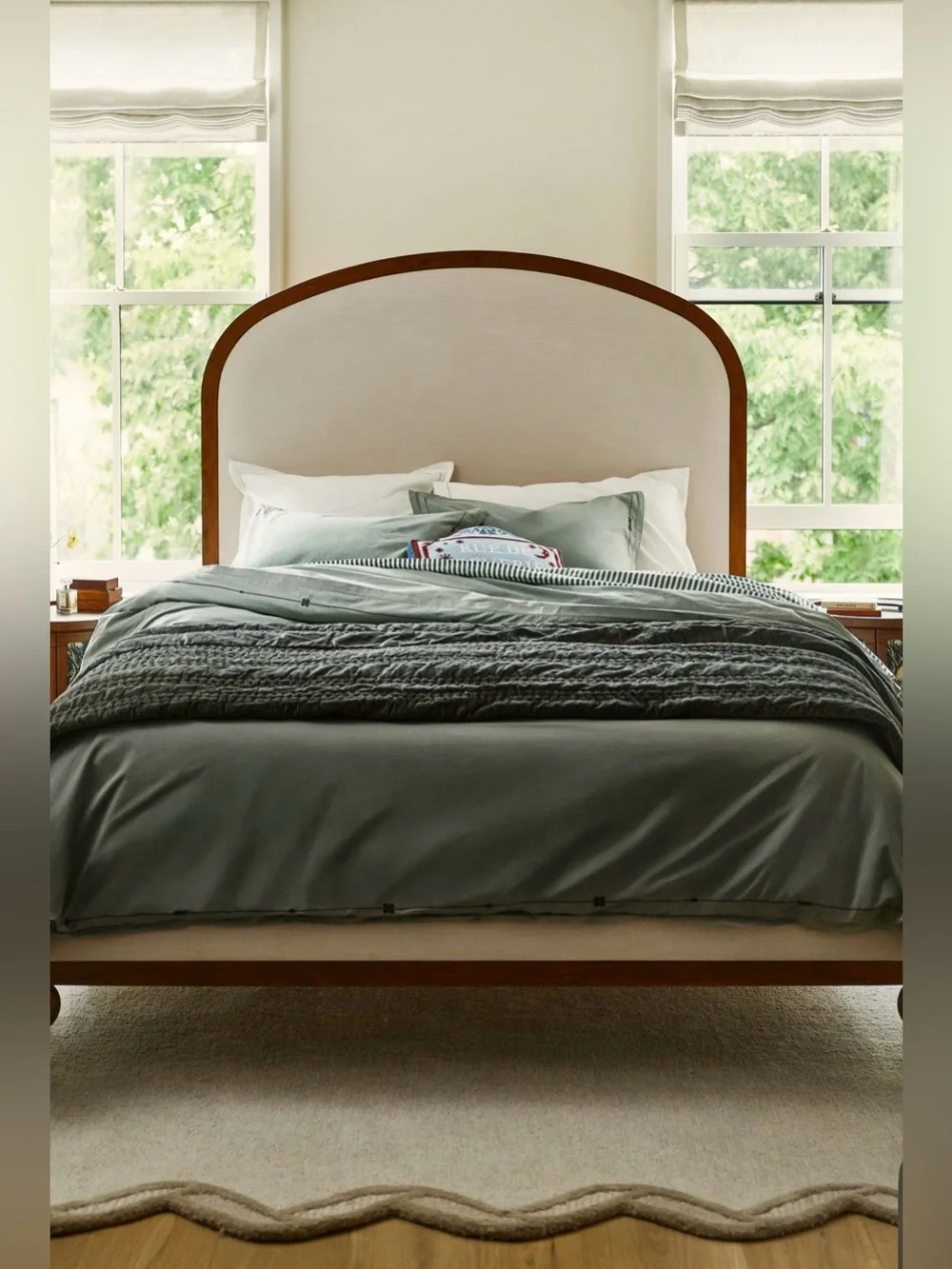 Anthropologie Taylor Organic Cotton Percale Embroidered Duvet, Queen, Moss